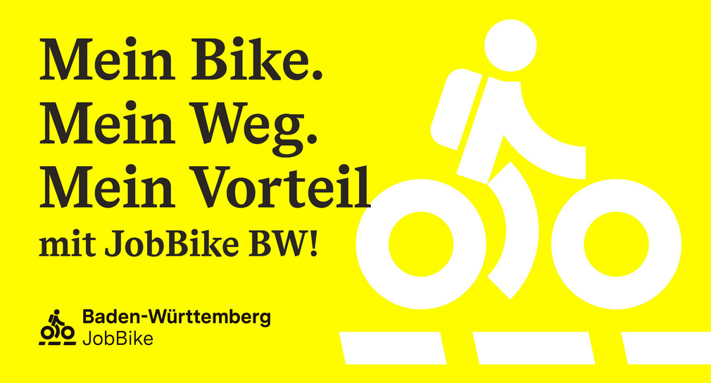 Icon eines Fahrrads. Darüber der Text "Mein Bike, mein Weg, mein Vorteil mit JobBike BW.