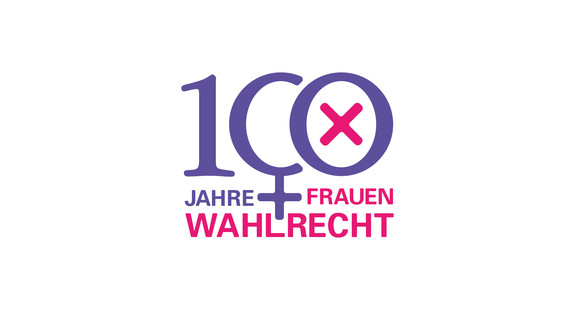 Logo 100 Jahre Frauenwahlrecht mit Auswahlkreuz in einer Null