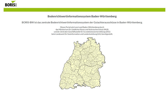 Hauptseite des neu gestarteten Online-Serviceportals BORIS-BW. (Bild: Landesamt für Geoinformation und Landentwicklung)