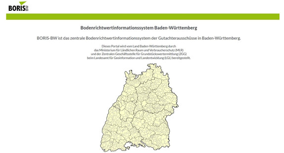 Hauptseite des neu gestarteten Online-Serviceportals BORIS-BW. (Bild: Landesamt für Geoinformation und Landentwicklung)