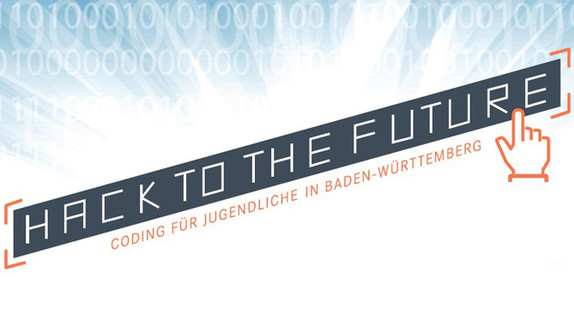 Logo mit dem Schriftzug Hack To The Future und einer Mauszeiger-Hand darüber