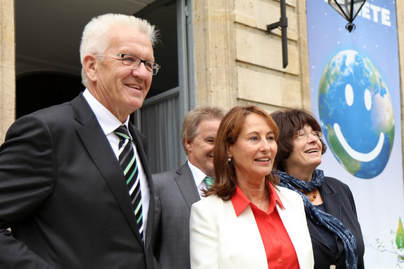 v.l.n.r.: Ministerpräsident Winfried Kretschmann, Umweltminister Franz Untersteller, die französische Umweltministerin Ségolène Royal und Staatsrätin Gisela Erler