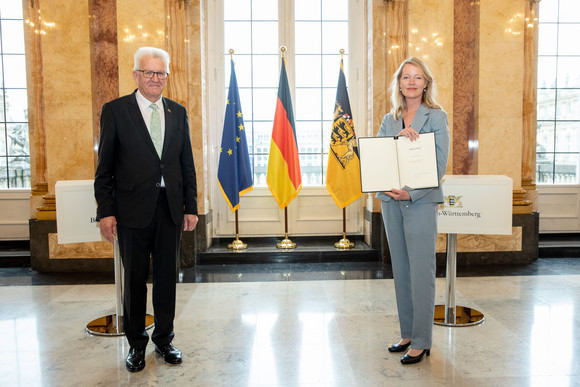 Ministerpräsident Winfried Kretschmann (l.) und Thekla Walker (r.), Ministerin für Umwelt, Klima und Energiewirtschaft