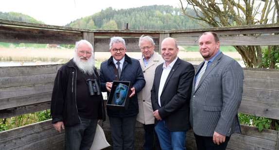 v.l.n.r.: Prof. Dr. Peter Berthold, Europaminister Guido Wolf, Minister a.D. Ulrich Müller sowie die Landtagsabgeordneten Martin Hahn und Klaus Hoher (Bild: © Justizministerium Baden Württemberg)