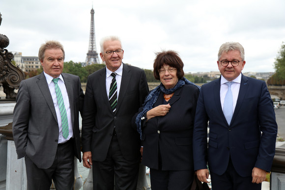 v.l.n.r.: Umweltminister Franz Untersteller, Ministerpräsident Winfried Kretschmann, Staatsrätin Gisela Erler und Europaminister Guido Wolf