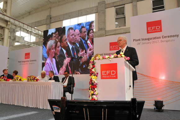 Einweihung der neuen Fabrikhalle bei der Firma EFD Induction Pvt. Ltd. in Bangalore