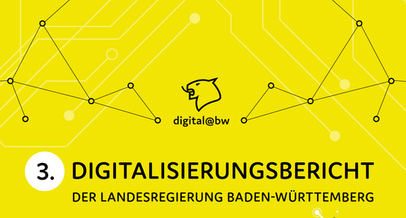 Ausschnitt aus dem Deckblatt des Dritten Digitalisierungsberichts der Landesregierung mit dem Logo digial@bw und dem Schriftzug „3. Digitalisierungsbericht der Landesregierung Baden-Württemberg“ 