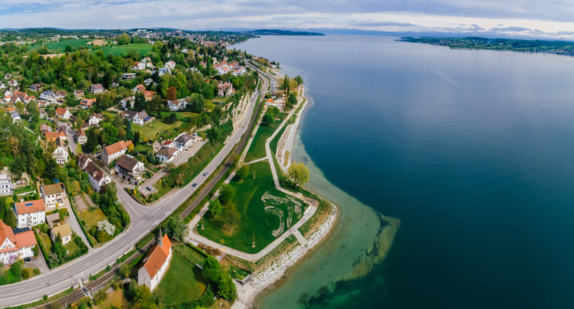 Luftaufnahme des Landesgartenschaugeländes Überlingen am Bodensee