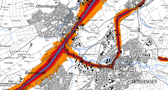 Ausschnitt aus einer Lärmkarte der LUBW (Bild: © LUBW)