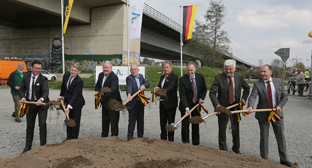 Spatenstich an der A 6 Wiesloch/Rauenberg – AK Weinsberg mit Minister Hermann, Staatssekretär Barthle und Regierungspräsident Reimer (Bilderquelle: Gerald Hauke / VIA 6 West)