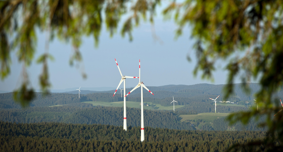 Windräder stehen auf den Anhöhen in der Nähe des Kandels bei Waldkirch. (Bild: dpa)