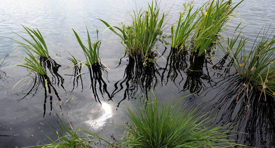 Im Wasser einer renaturierten Moorfläche spiegelt sich die Sonne. (Foto: © dpa)